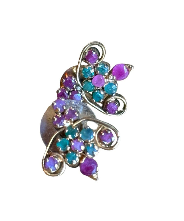 Vintage gold plate gemstone flower earrings ruby emerals