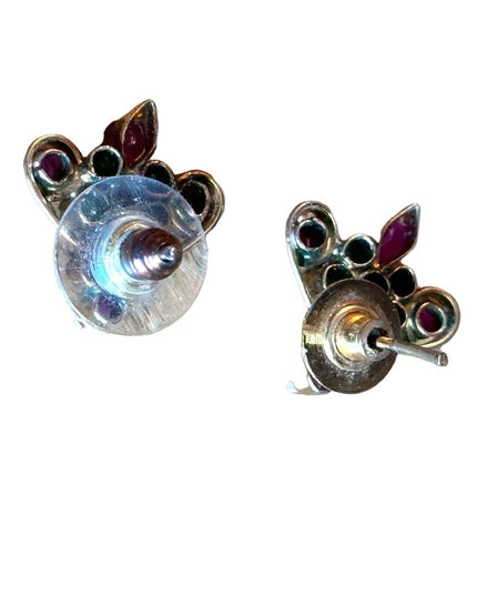 Vintage gold plate gemstone flower earrings ruby emerals