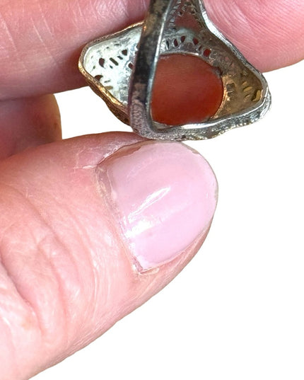 Antique sterling silver filagree shell cameo ring 925 art deco Victorian