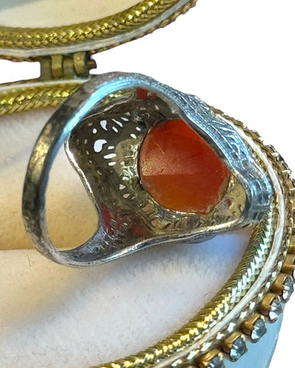 Antique sterling silver filagree shell cameo ring 925 art deco Victorian