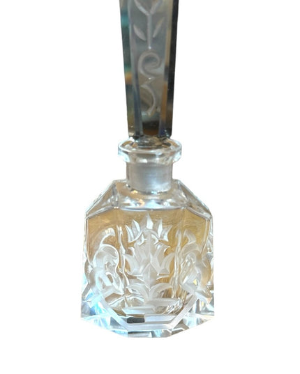 Vintage etched glass scrollwork design crystal  perfume bottle