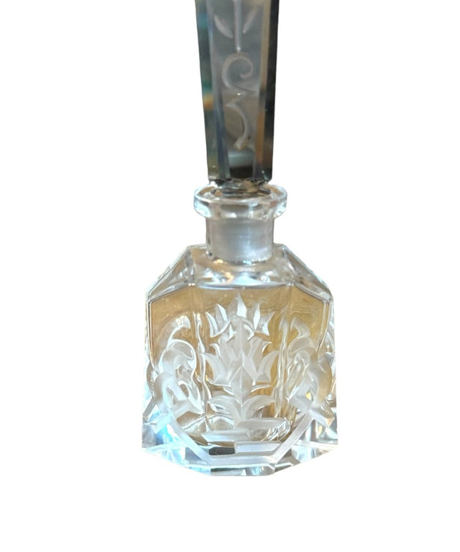 Vintage etched glass scrollwork design crystal  perfume bottle
