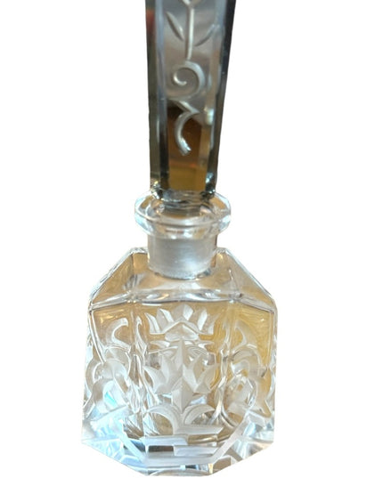 Vintage etched glass scrollwork design crystal  perfume bottle