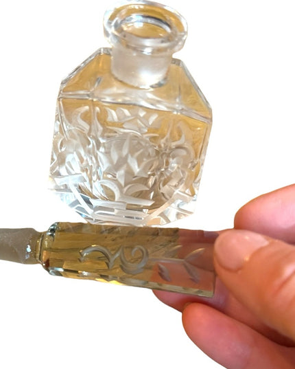 Vintage etched glass scrollwork design crystal  perfume bottle