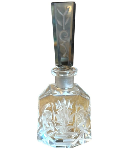 Vintage etched glass scrollwork design crystal  perfume bottle