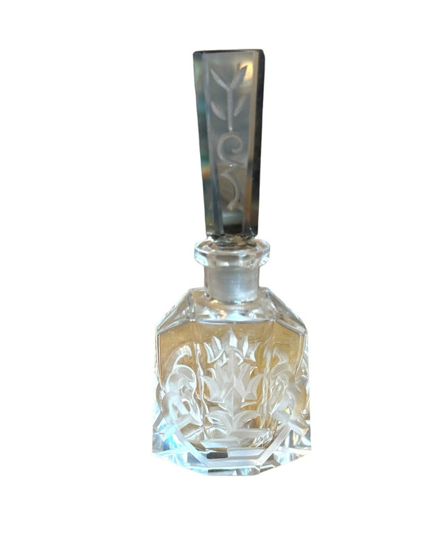 Vintage etched glass scrollwork design crystal  perfume bottle