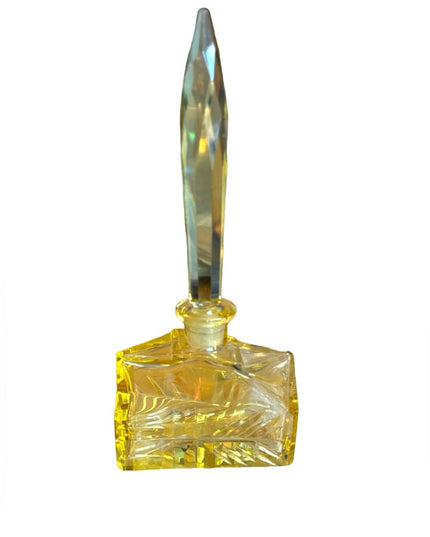 Antique Lemon glass etched crystal perfume bottle 1920s Art Deco