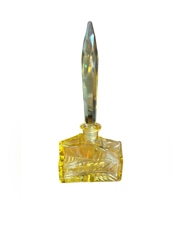 Antique Lemon glass etched crystal perfume bottle 1920s Art Deco