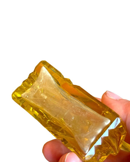 Antique Lemon glass etched crystal perfume bottle 1920s Art Deco