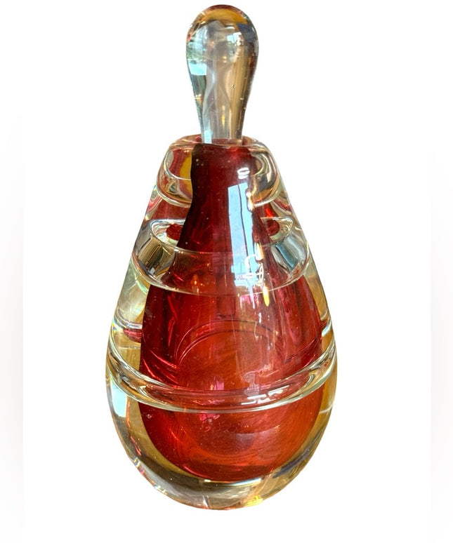 Lovely handmade spun glass pink perfume bottle Murano crystal raspberry heavy