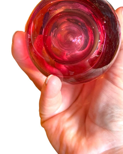 Lovely handmade spun glass pink perfume bottle Murano crystal raspberry heavy