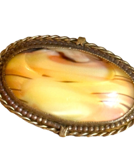 Stunning antique CZECH stamped fancy fired glass  brooch brassy hardware
