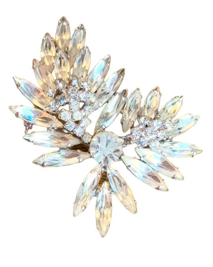 Vintage 1960s UNMARKED Sherman crystal brooch clear crystal