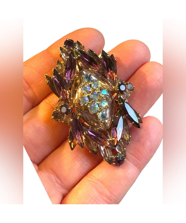 Vintage 1960s purple with gold finish large fancy brooch