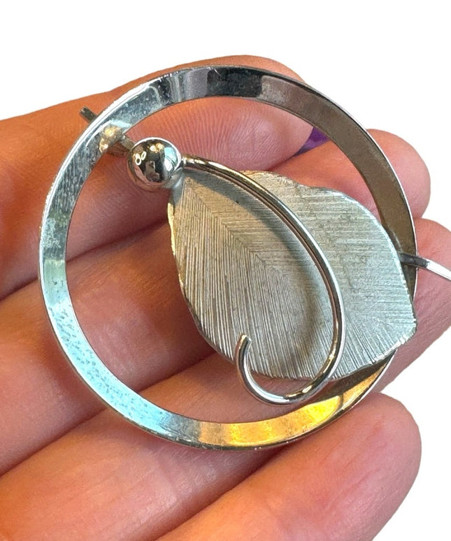Vintage 1960s Boyd Bond large leaf sterling silver 925 brooch