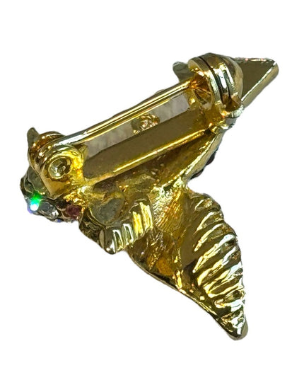 Cute tiny little rhinestone bird brooch gold finish