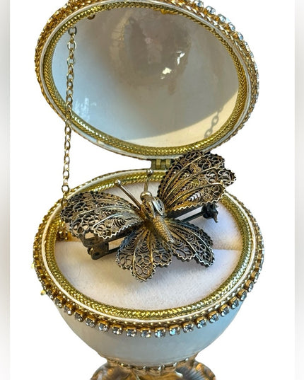 Antique gold wash 800 silver lovely filagree butterfly brooch art deco