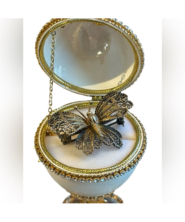 Antique gold wash 800 silver lovely filagree butterfly brooch art deco