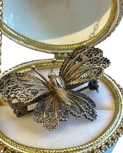 Antique gold wash 800 silver lovely filagree butterfly brooch art deco