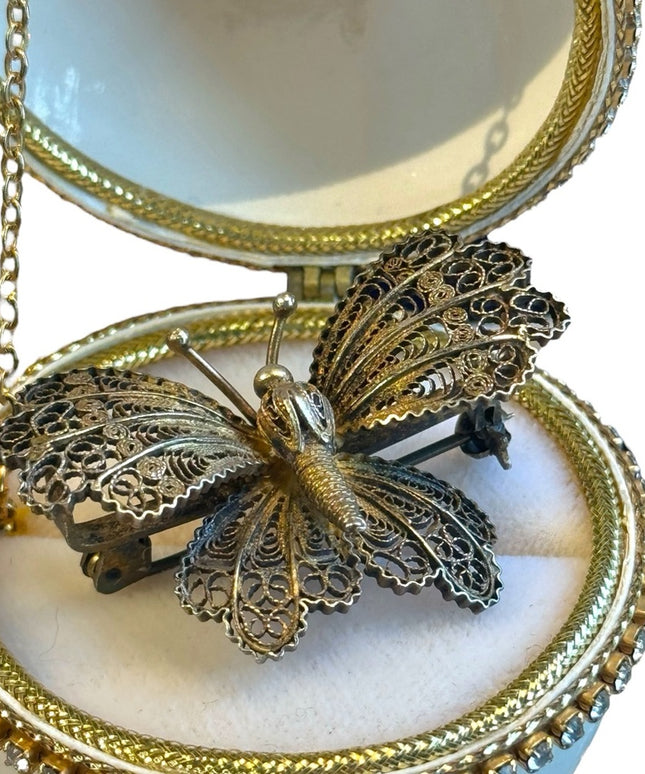 Antique gold wash 800 silver lovely filagree butterfly brooch art deco