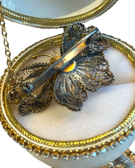 Antique gold wash 800 silver lovely filagree butterfly brooch art deco