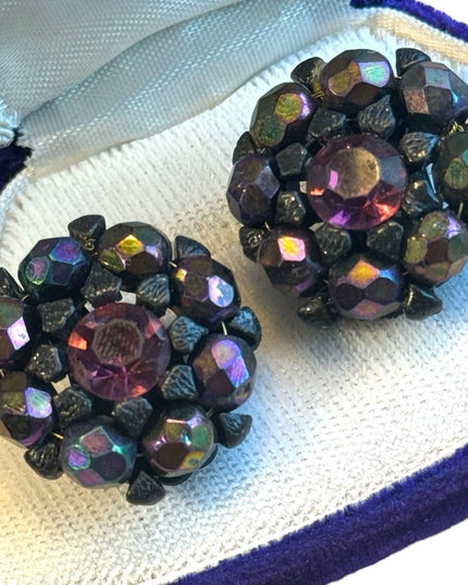 Vintage dark purple crystal 1960s ROBERT ROSE clip on earrings