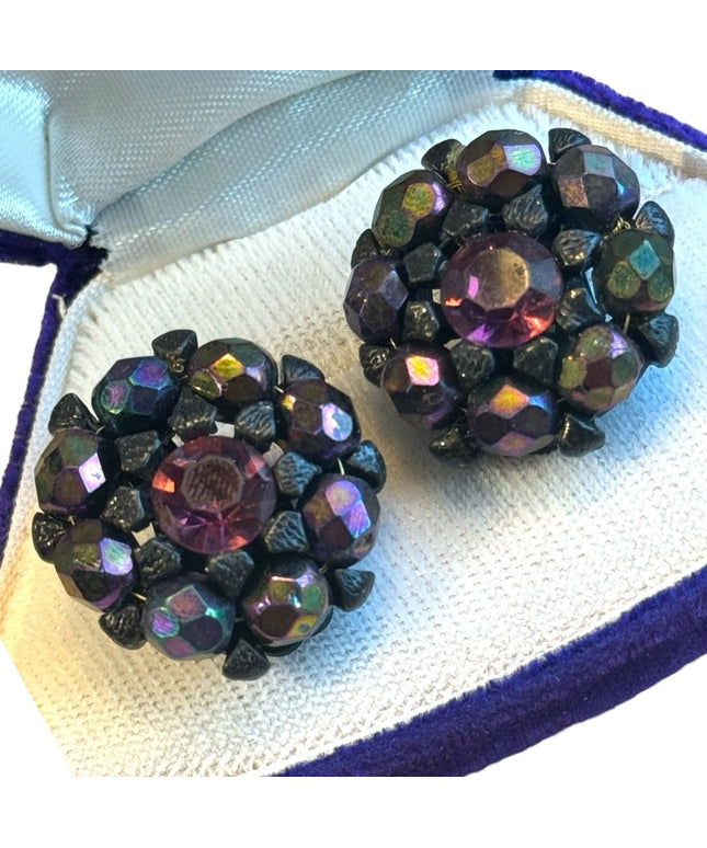 Vintage dark purple crystal 1960s ROBERT ROSE clip on earrings