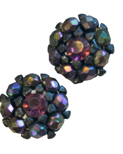 Vintage dark purple crystal 1960s ROBERT ROSE clip on earrings