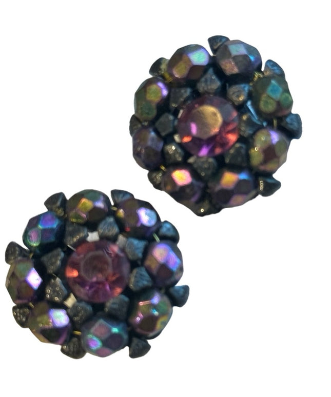 Vintage dark purple crystal 1960s ROBERT ROSE clip on earrings