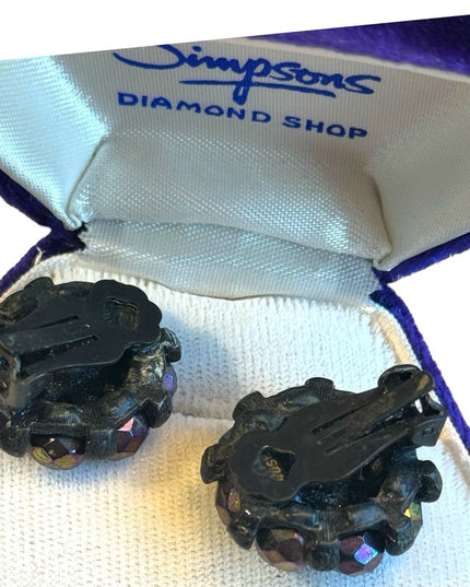 Vintage dark purple crystal 1960s ROBERT ROSE clip on earrings