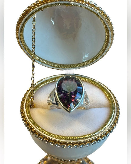 Stunning sterling silver 925 open work Mystic topaz ring filagree