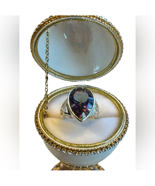 Stunning sterling silver 925 open work Mystic topaz ring filagree