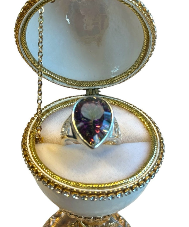 Stunning sterling silver 925 open work Mystic topaz ring filagree