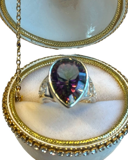 Stunning sterling silver 925 open work Mystic topaz ring filagree