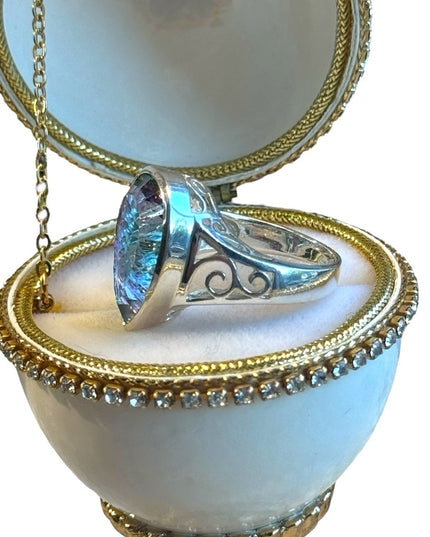 Stunning sterling silver 925 open work Mystic topaz ring filagree