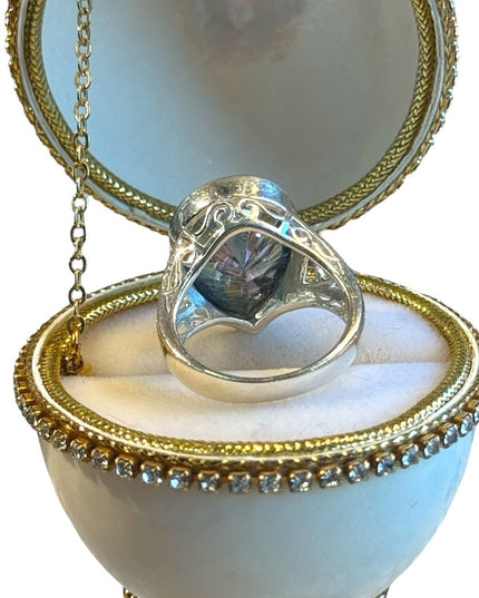 Stunning sterling silver 925 open work Mystic topaz ring filagree