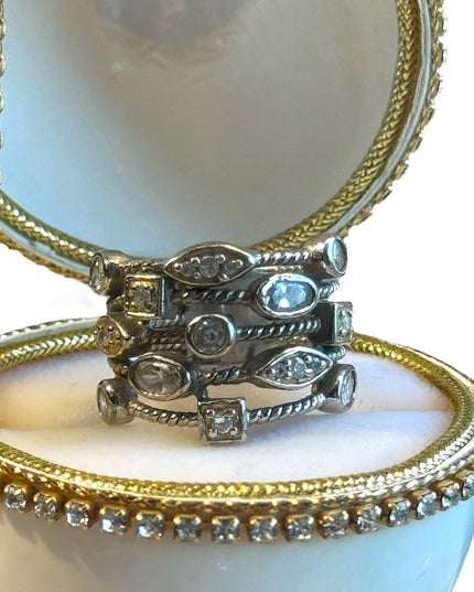 Lovely fancy sterling silver 925 cigar band open work CZ ring
