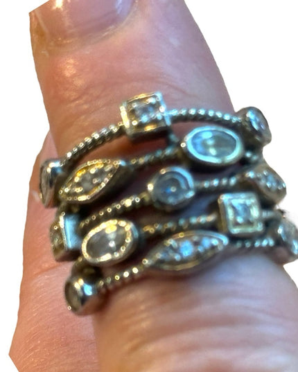 Lovely fancy sterling silver 925 cigar band open work CZ ring