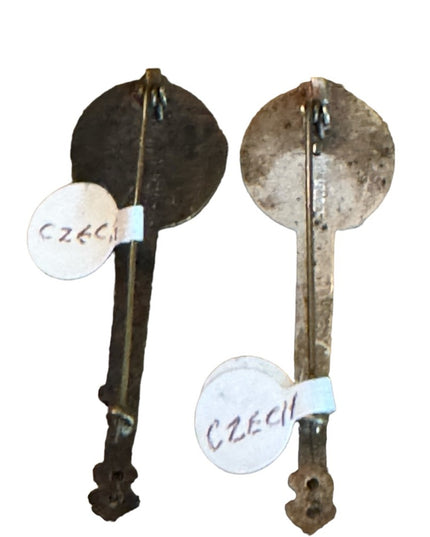 Vintage Pair of Czech Czechoslovakia Enamel Banjo Music Instrument Brooches Pins