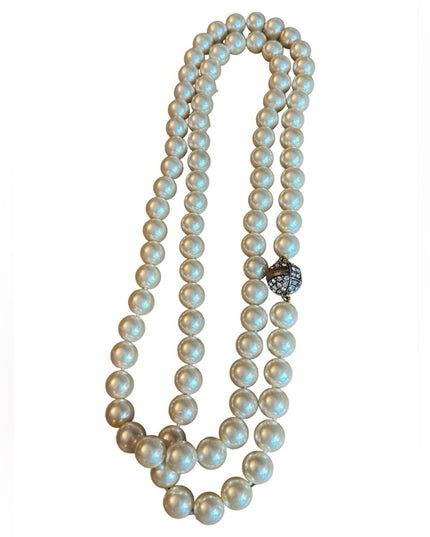 Retired Heidi Daus Large heavy long glass pearl necklace rhinesstones