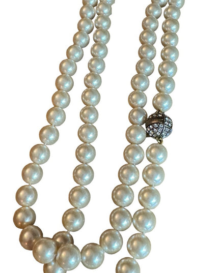 Retired Heidi Daus Large heavy long glass pearl necklace rhinesstones