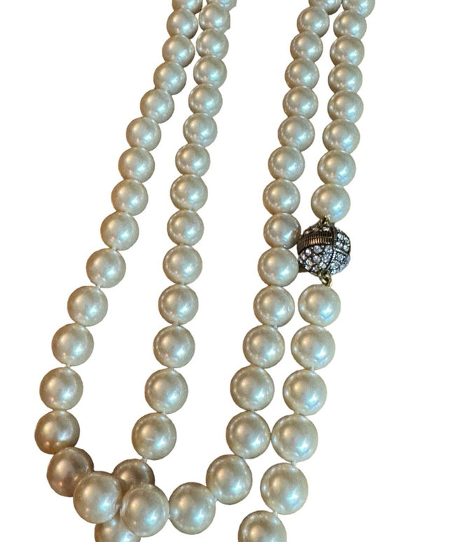 Retired Heidi Daus Large heavy long glass pearl necklace rhinesstones