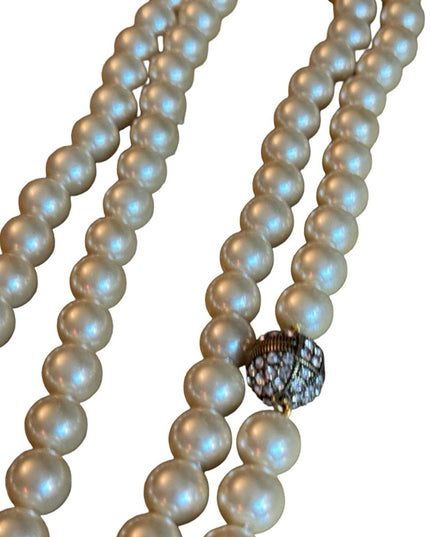 Retired Heidi Daus Large heavy long glass pearl necklace rhinesstones