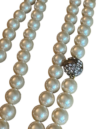Retired Heidi Daus Large heavy long glass pearl necklace rhinesstones