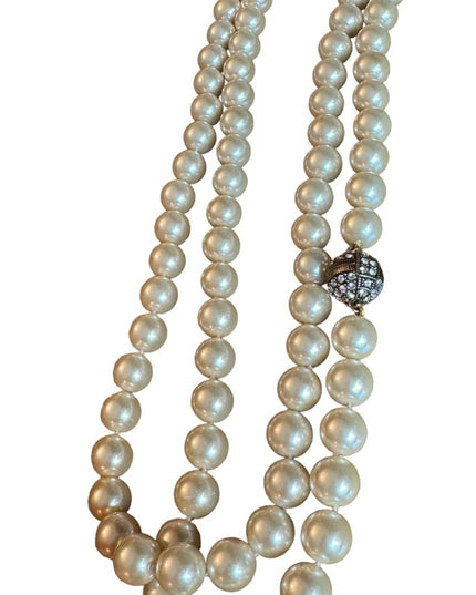 Retired Heidi Daus Large heavy long glass pearl necklace rhinesstones