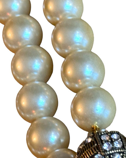 Retired Heidi Daus Large heavy long glass pearl necklace rhinesstones