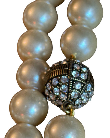 Retired Heidi Daus Large heavy long glass pearl necklace rhinesstones
