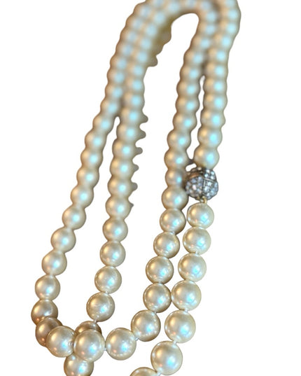 Retired Heidi Daus Large heavy long glass pearl necklace rhinesstones