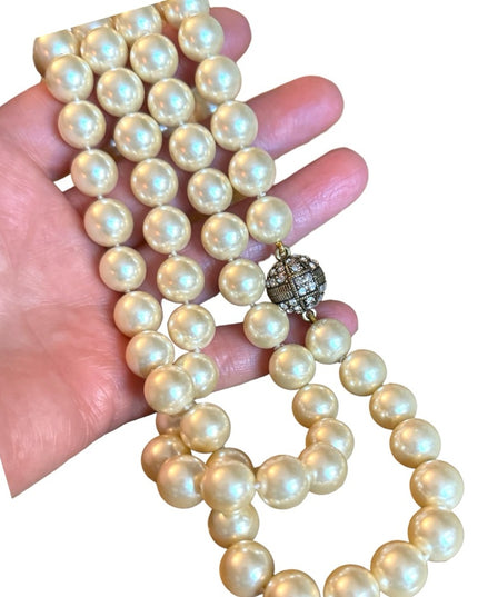 Retired Heidi Daus Large heavy long glass pearl necklace rhinesstones