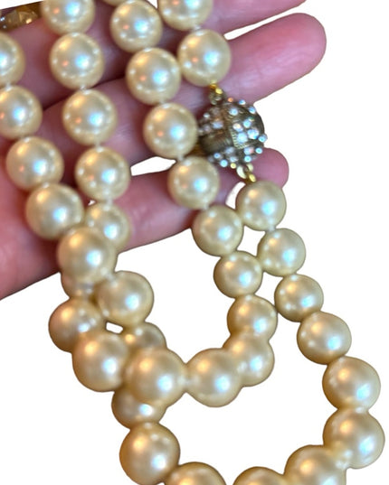 Retired Heidi Daus Large heavy long glass pearl necklace rhinesstones